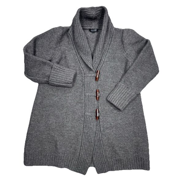 A Pea in the Pod Maternity Cardigan Sweater Womens L Gray Wool Toggle 3/4 Sleeve - Picture 1 of 8